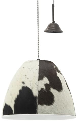 AUBRY GASPARD - Suspension Électrique Peau de Vache et Métal - Blanc, Noir, Marron Foncé - Ø 34 cm, Hauteur 28 cm - Ampoule E27 - Poids 3 kg - Équipement CE Inclus