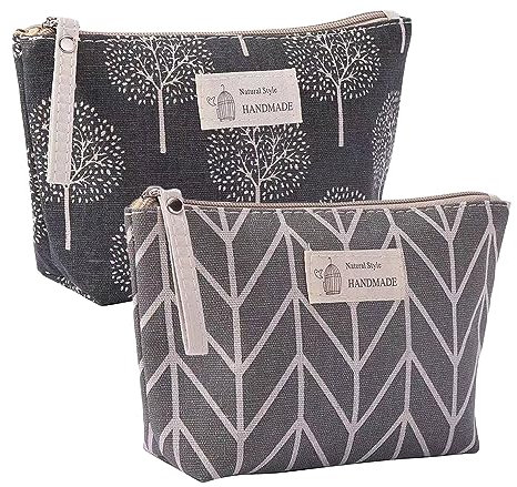 Kosmetiktasche Canvas Groß Kapazität, 2 Stück grau Leinwand Kosmetiktasche, Tragbar Reise Make-up Tasche Damen für Fitness Camping Badorganisation & Outdoor Aktivitäten 21x 12 x 6,5cm