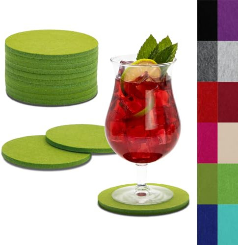 SwavGo Lot de 12 dessous de verre en feutre multicolores pour verres, tasses, bouteilles, dessous de verre ronds lavables Vert olive