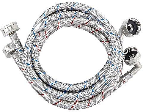 Washing Machine Hoses,Stainless Steel Washing Machine Hose 4 Foot with 90 Degree Elbows 2 Packs Braided Premium Washer Hoses Supply Lines-washer hoses 4ft Hot and Cold Striped Water Connection