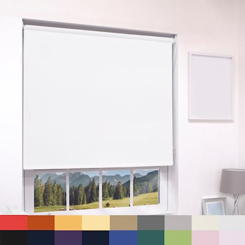Deluxe Daylight Roller Blinds Light Filtering Premium Fabric Easy Fit Metal Brackets Bedroom Living Room Office Child Safe 160cm Length Trimmable White 120cm
