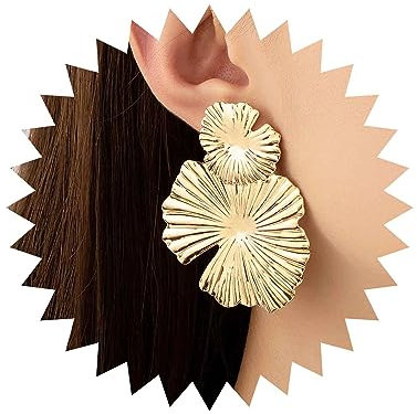 Inateannal Vintage Übertrieben Lotus Blatt Ohrringe - Rundes Blatt Tropfen Gold Große Metall Blume Aussage Schmuck Für Frauen Und Mädchen