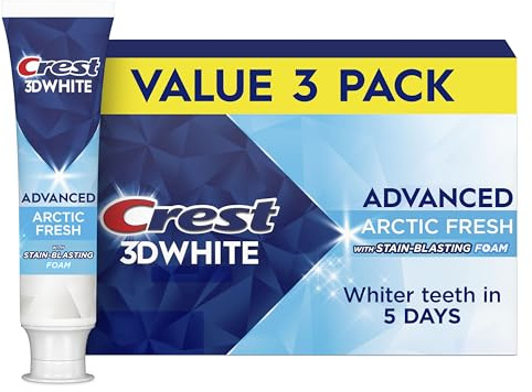 Crest 3D White Advanced Teeth Whitening Toothpaste, Arctic Fresh, 3.3 oz, Pack of 3