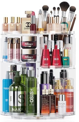Auxmir Make Up Kosmetik Organizer, 360° Drehung Kosmetische Aufbewahrungsbox, Sincare Organizer für Lippenstift Makeup Brush Eyeliner Nagelgel, Geeignet als Geschenk, Transparent