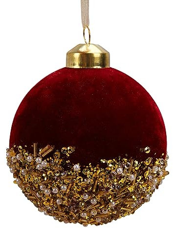 4 Pezzi Ornamenti di Palline di Natale Rosse, Palline di Schiuma di Paillettes Glitterate Infrangibili da 3 Pollici con Perle, Palline da Appendere All'albero di Natale di Velluto Rosso per(Rosso)