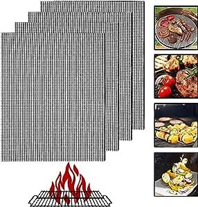PXYOBTO Grill-Matte – Set mit 4 antihaftbeschichteten Grillmatten, strapazierfähig, wiederverwendbar, leicht zu reinigen, funktioniert auf Gas, Holzkohle, Pellet-Grill – 40 x 33 cm (4 Stück schwarze