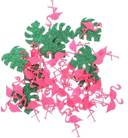 NAMOARLY Sommerfest Tischkonfetti Hawaii Flamingo und Monstera aus Leichtem Vliesstoff für Tischdekoration und Selbstgemacht Bastelideen 1 Beutel Buntes Partyzubehör