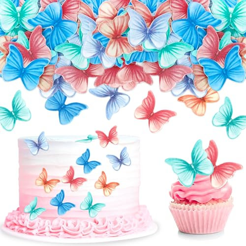 48Pcs Edible Butterfly Cupcake Toppers 3D Edible Butterfly Cake Topper Colorful Butterfly Cupcake Decoration Picks Wedding Baby Shower Party Wedding Anniversary Birthday Party Cupcake Decoration
