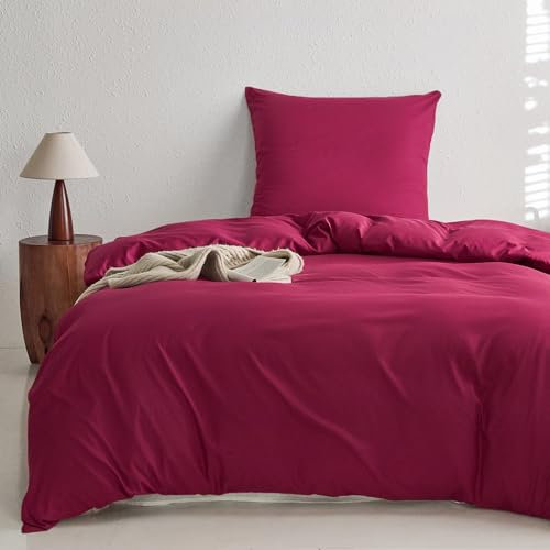 MR&HM Bettwäsche 135x200 2teilig Rot - Mikrofaser Bettbezug 135x200 cm Set mit Kissenbezug 80x80 cm - Komfortabler und weicher Bettbezug für alle Jahreszeiten mit Reißverschluss