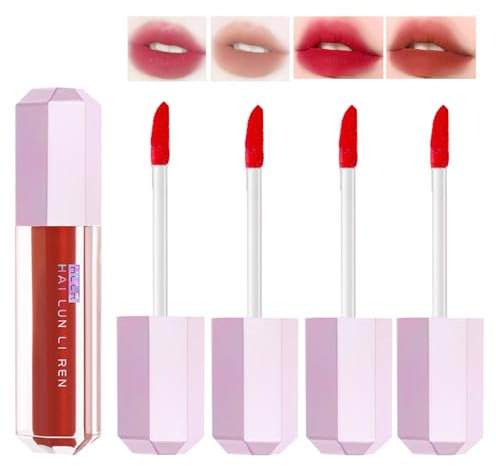 Gireatick Lot de 4 rouges à lèvres liquides chauds, rose nude, canneberge profonde/orange mat, texture veloutée, longue durée de vie, velours mat, pour lèvres et joues