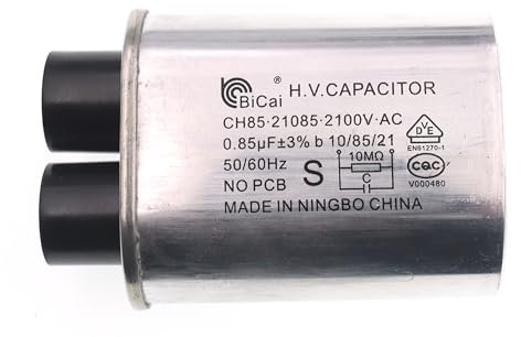 METER STAR CQC&VDE Certification Universal Household Microwave High Voltage Capacitor ch85 2100V AC H.V.Capacitor 10/85/21 50/60Hz NO PCB,VDE EN61270-1 (21085 0.85uf 1/4 Pin), white