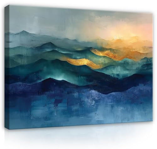 WallArena - Leinwand Bilder - Abstrakt blau gold Industrial Style - 60x40 cm Leinwandbilder - Bild auf leinwand - Wandbild XXL groß Wandbilder für Wohnzimmer Schlafzimmer Wohnzimmerbilder Modern
