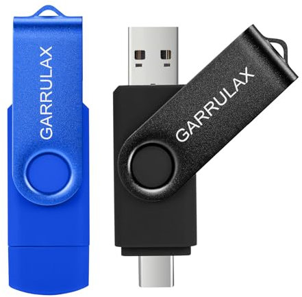 GARRULAX USB-Flash-Laufwerk, 2-in-1, OTG, Typ C, USB 2.0, drehbarer Speicherstick für Datumsspeicher, Pendrive-Daumen für Android-Smartphones, MacBook, Tablets, PC (schwarz + blau, 64 GB)