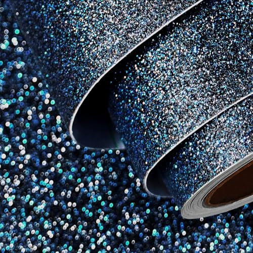 FunStick Möbelfolie Schwarz Glitzer Tapete Selbstklebend Blau Vinylfolie Glitzerfolie Selbstklebend Möbel Schwarz Blau Klebefolie Möbel Schrank Nachttisch Zum Basteln Blaues Glitzerpapier Deko 40CM×2M