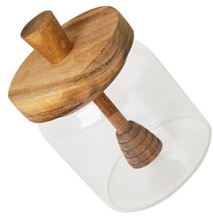 Genérico Tarro De Miel Pequeño 500ml Con Cucharón De Madera y Tapa Hermética Recipiente De Vidrio Transparente Para Miel y Jarabe Adecuado Para Cocina y Almacenamiento Decorativo y Funcional