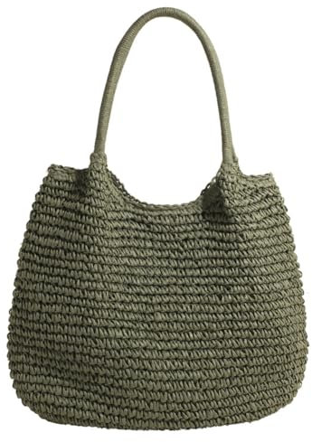 RuiDay Sac Paille Femme, Sac de Plage d'été Pour Femme, Sac à main Tissé à la main de Grande Capacité, Sacs en paille style bohème pour le Voyage, La Date et Les Vacances (Vert)