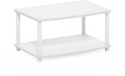Furinno Turn-N-Tube No Tools 2-Tier Elevated TV Stands, White/White