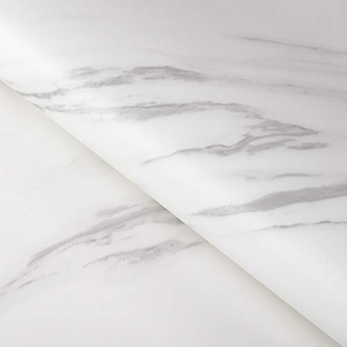 FunStick 60CM×5M White Marble Effect Wallpaper Marble Contact Paper for Kitchen Worktop Vinyl Covering White and Grey Sticky Back Plastic for Cupboards Kitchen Vinyl Wrap for Furniture Marble White