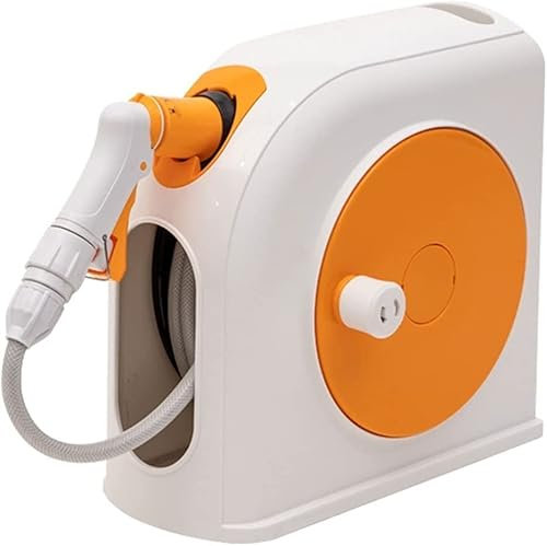 CFDZCP Gartenschlauch Aufroller Gartenschlauchwagen 10 M, Handbetriebener Mobiler Schlauchwagen, Wasserrohr-Aufbewahrungsregal Aus Kunststoff, Gartengeräte-Zubehör, 6 Modi(Orange,10 cm)