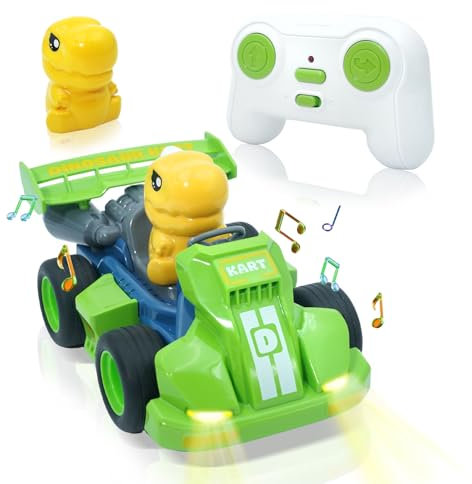 Delycazy Ferngesteuertes Auto ab 2 3 4 5 6 Jahre, Kinder Cartoon Dinosaurier Auto mit Musik und Licht Spielzeug ab 2 3 4 5 6 7 8 Jahre Junge Mädchen Geschenk