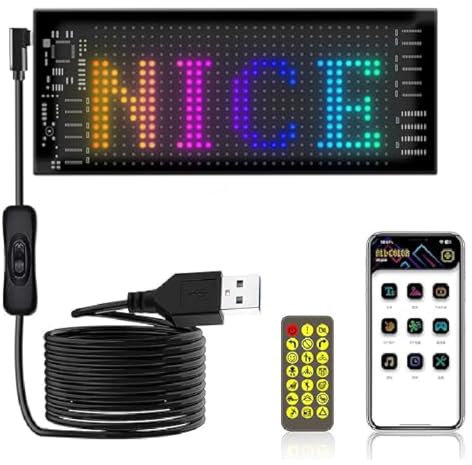 Colorful Eye Lamp Soft Screen for Car Windows,Bluetooth Smart Apps Panneau LED Voiture,Flexible USB 5V LED Signe de Voiture,Programmable LED Signe Défilement personnalisé Affichage LED (7 * 17.3cm)