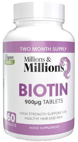 Millions & Millions - Biotin 900µg • Maintenance of Hair, Skin & Nails • Suitable for Vegetarians • 60 Tablets • 2 Month Supply