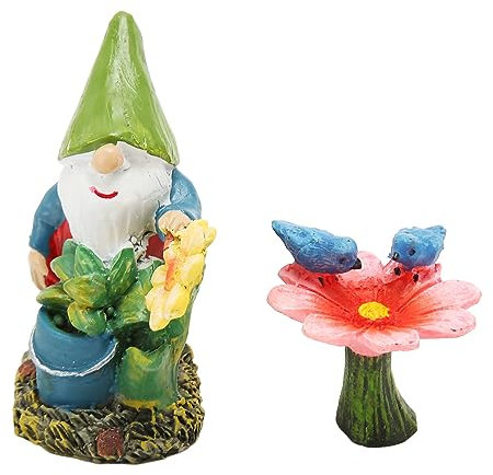 Aladeno 2 Stück Miniatur-Zwerge aus Kunstharz, Gartenzwerge, Glücksbringer, handbemaltes Feengarten-Zubehör, wasserfeste Miniatur-Figuren mit Sonnenschutzbeschichtung für