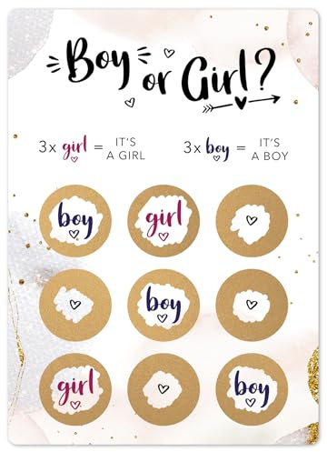 Joli Coon 5 Rubbelkarten Tic Tac Toe, Geschelcht verkünden, Boy | 350g Designerpapier, fühlbare UV-Lack-Veredelung, für Gender-Reveal-Partys, Premium-Papeterie