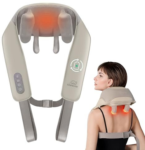Snailax Massaggiatore cervicale, Massaggiatore cervicale collo spalle e schiena senza fili migliorato con calore, Massaggiatore cervicale e schiena 4D Shiatsu con massaggio,Regali (Bianco)