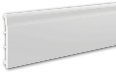 PRO[f]home® - 1 x Plinthe 653804 Profhome 200 cm x 1,5 cm x 15 cm blanc Polystyrène extrudé (XPS) prétraité léger indéformable résistant aux chocs avec passage de câble