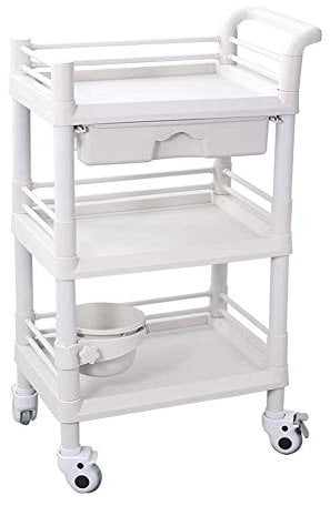 SdaryWare Lager-Sackkarre, bewegliche Küchenwagen, Servierwagen mit 3 Regalen, Allzweckwagen, Salonwagen mit Griffen und Eimer (weiß, 54 x 37 x 98 cm)