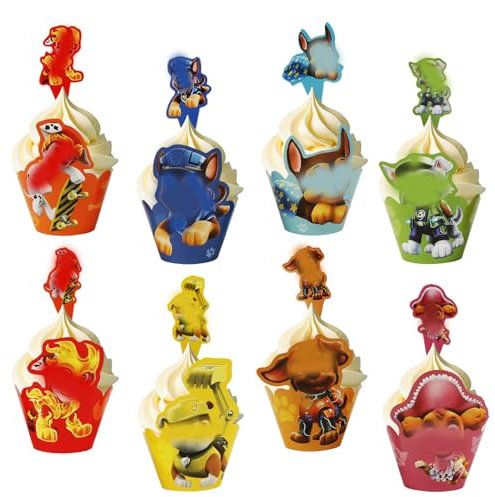Dekewe Paw Dog 48 Stück Cake Topper, Cartoon Tortendeko Cupcake Topper, Kuchen Deko, Happy Birthday Tortendeko, Kindergeburtstag Cupcake Topper für Muffin Deko, Geburtstag Party