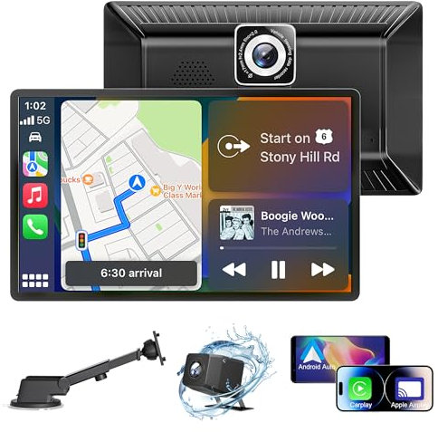 9 Inch Wireless Car Stereo With Apple Carplay & Android Auto, 2K Touchscreen Dash Cam, 1080P Backup Camera, Gps Navigation, Siri Voice Control, Car Play Screen, Mirror Link, Aux/Fm, Plug & Play