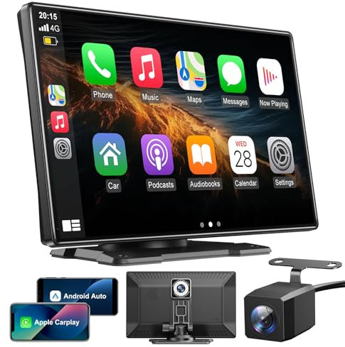 ESSGOO CarPlay & Android Auto,schermo CarPlay IPS da 9 pollici per auto con Dash Cam anteriore 4K,telecamera di backup 1080P,CarPlay senza fili con Bluetooth 5.0/FM/Siri/G-oogle/Mirror Link/64G TF/AUX