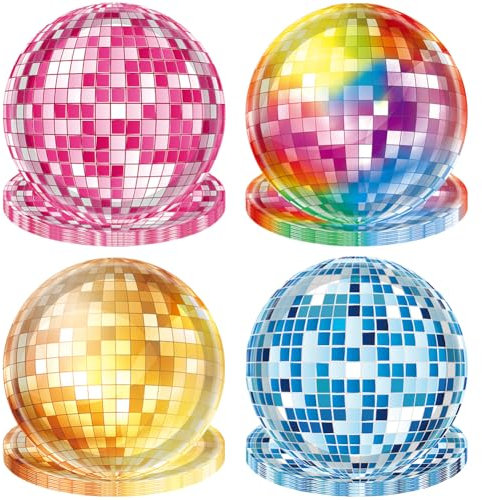 QWEPU Disco party teller, 40 Stück Disco Pappteller Rund Party Motto Partydekorationen für Geburtstagsfeier 70er Jahre Disco Neon Schwarzlicht Party Hochzeit Geburtstagsteller Plates