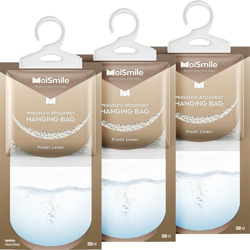Moisture Absorbers Bag, Hanging Closet Dehumidifier Bags for Car, Bathrooms, Humidity Packs with Linen Fragrance, 9.8OZ, 3 Pack