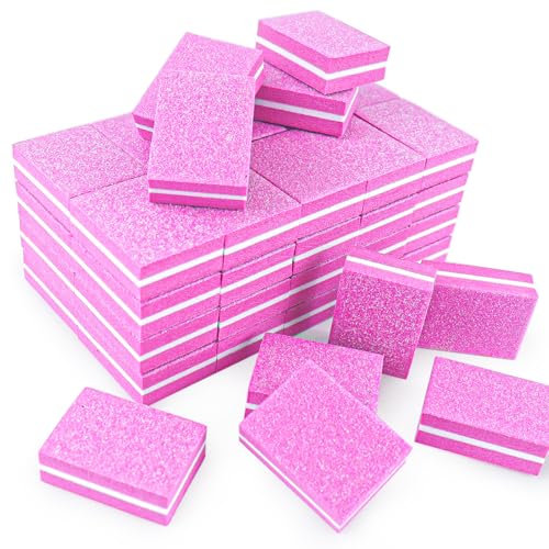 50Pcs Pink Sponge Nail Buffers,100/180 Grit Mini Nail Files,Mini Buffer Block Nail File for Acrylic & Natural Nails,Double-Sided Buffing Blocks for Manicure & Pedicure, Salon & Home Use