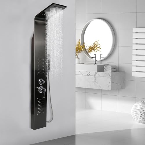 OHMG 4 in 1 Duschsäule aus Edelstahl, multifunktional, Duschpaneel, Handbrause, Regendusche, Massagedusche und Wasserfalldusche für Badezimmer