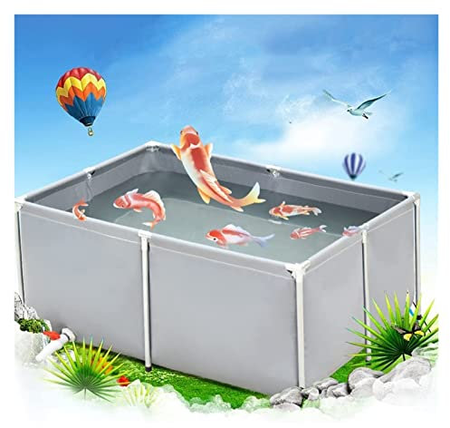Pealihuy Grand Bassin à Poissons extérieur en Toile avec Support – Supports en Acier galvanisé, bâche de Piscine, réservoir pour Aquarium, Bassin de Piscine – Bassin pour Aquarium, Gris, 1 x 1,5 x 0,