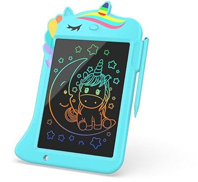 Tablette d'écriture LCD jouet Licorne pour enfants, 8.8 pouces Doodle Board tablette à dessin avec fonction de verrouillage jouet d'apprentissage éducatif cadeaux 2+ Ans Cadeau Fille Garcon(Bleu)