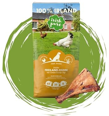 Irish Pure Adult - Freiland Huhn 12kg + Rinderschulterblatt - Premium-Hundefutter - getreidefrei & hypoallergen - Premium-Hundefutter + Snack im Vorteilspaket - Trockenfutter und Leckerli Mix