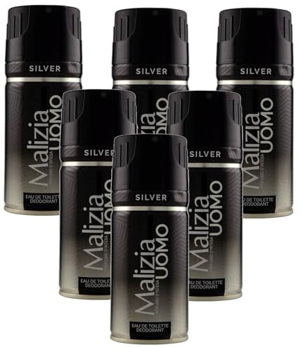 Malizia Uomo Parfum d'Intesa Deodorant Spray 150 ml – Eau de Toilette für Herren, intensiver und langanhaltender Duft, Frische für den ganzen Tag (Silver 6 Einheiten)