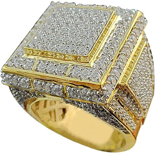 Herrenmode Big Square Hip Hop Full Micro Pave Iced Out Ringe Schmuck golden US 8 Practical