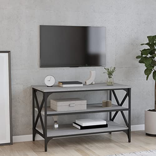 Qnhdfrt Mobile TV Grigio Sonoma 80 x 40 x 50 cm in legno con telaio in ferro – Robusto armadio multimediale con spazio di archiviazione e design industriale per soggiorno