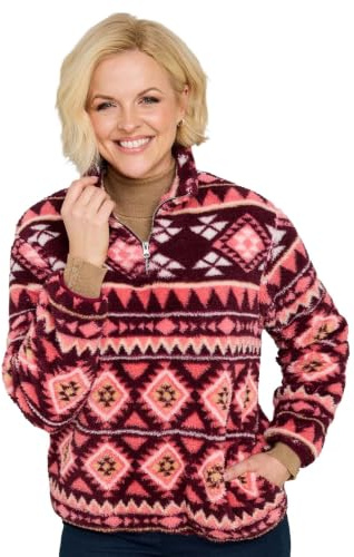Amber Ladies Cosy Coral Print Borg Fleece Half Zip Sweater with Pockets | Women's Soft Cosy Texture Pullover Jumper with Jersey Trim