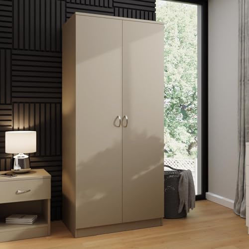 FWStyle Promo Putty 2 Door Wardrobe Hanging Rail & Top Shelf 170x76x47cm