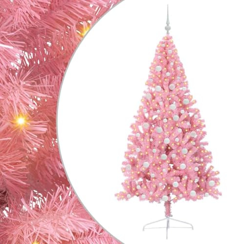 vidaXL Artificial Pre-lit Christmas Tree with 300 LEDs Pink 180 cm PVC, Modern Cone-Shaped Outdoor Christmas Tree, USB Holiday Lighting, LED Display, Festive Seasonal Decor for Living Room Garden