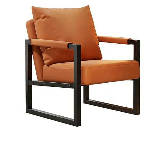 LLZJDDPLY Relax Sessel Leder, Lesesessel Mit Rückenlehne, Couch Sessel, Schwarze Metallbeine, für Wohnzimmer, Schlafzimmer, Büro, Hotelempfangsraum(Orange,76cm/30in)