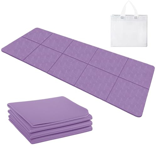 Dwitkul Klappbare Yogamatte, Faltbare Yogamatte Reise Leicht 183 x61x0.4 cm, Rutschfest Tragbare Fitnessmatte mit Tragetasche für Reise, Pilates, Sport