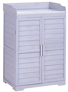 Outdoor Pflanztisch mit Stauraum Tannenholz grau 67 x 45 x 100 cm rustikal Tereville